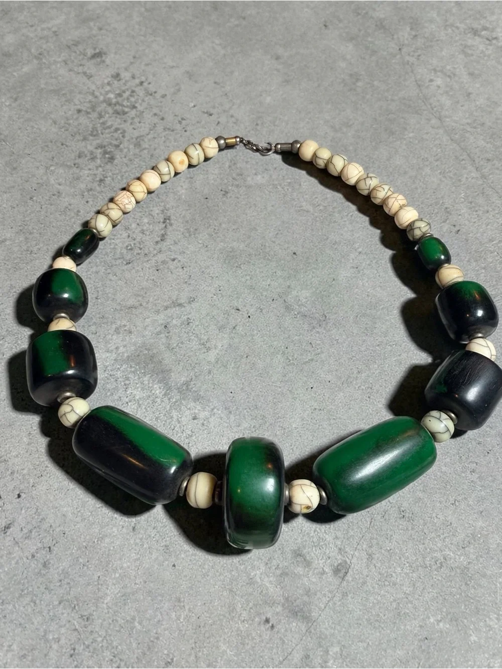 Green and Cream Beaded Statement Necklace - Picture 2 of 5